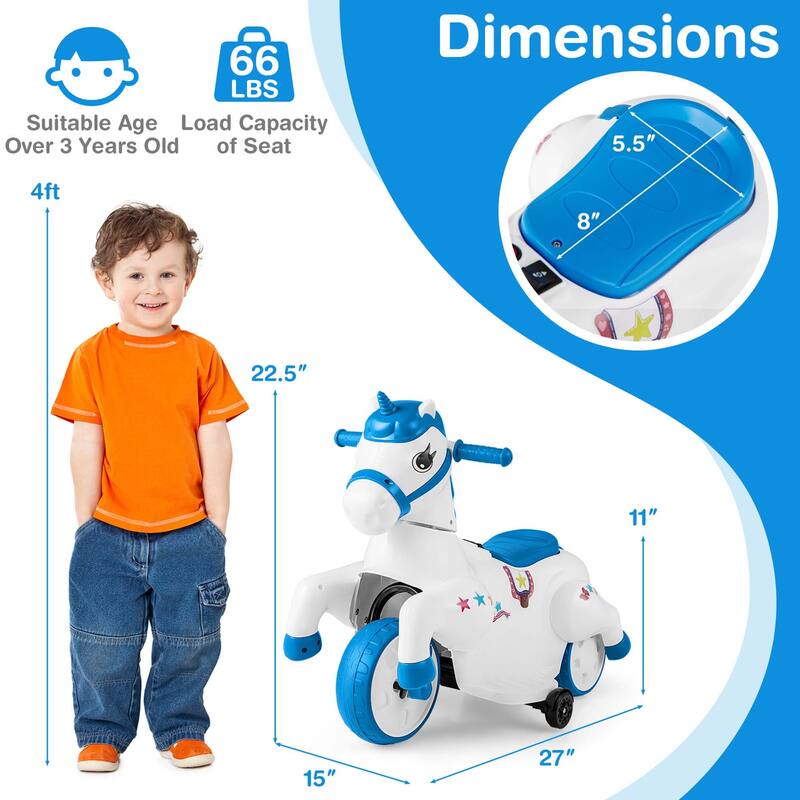 Costway 12V Kids Ride on Unicorn Toy with Training Wheels Music - See Details