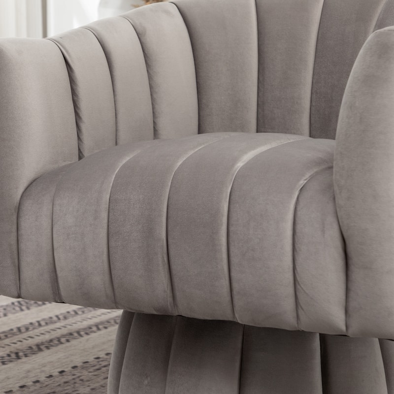 SEYNAR Modern Glam Velvet Upholstered Round Swivel Accent Arm Barrel Chair for Living Room