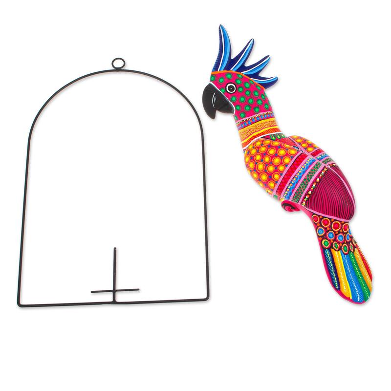 Novica Handmade Eden Feathers In Cerise Ceramic Alebrije Sculpture