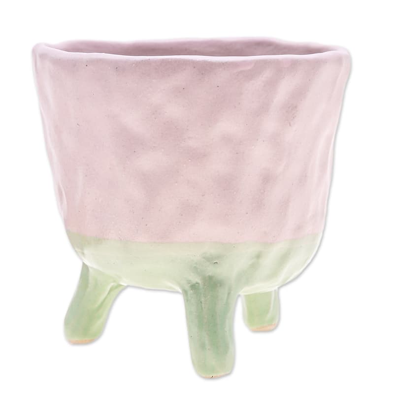 Novica Handmade Pink Sprout Ceramic Flower Pot