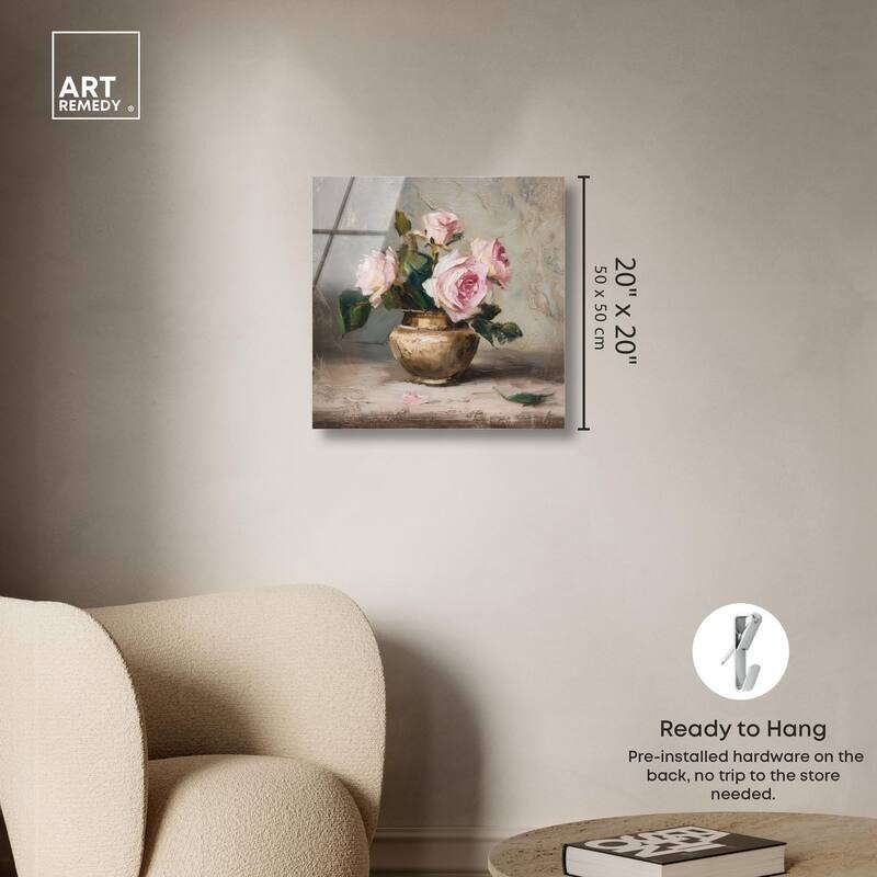 Pink Petals and Brass Acrylic by Art Remedy, Ready to Hang