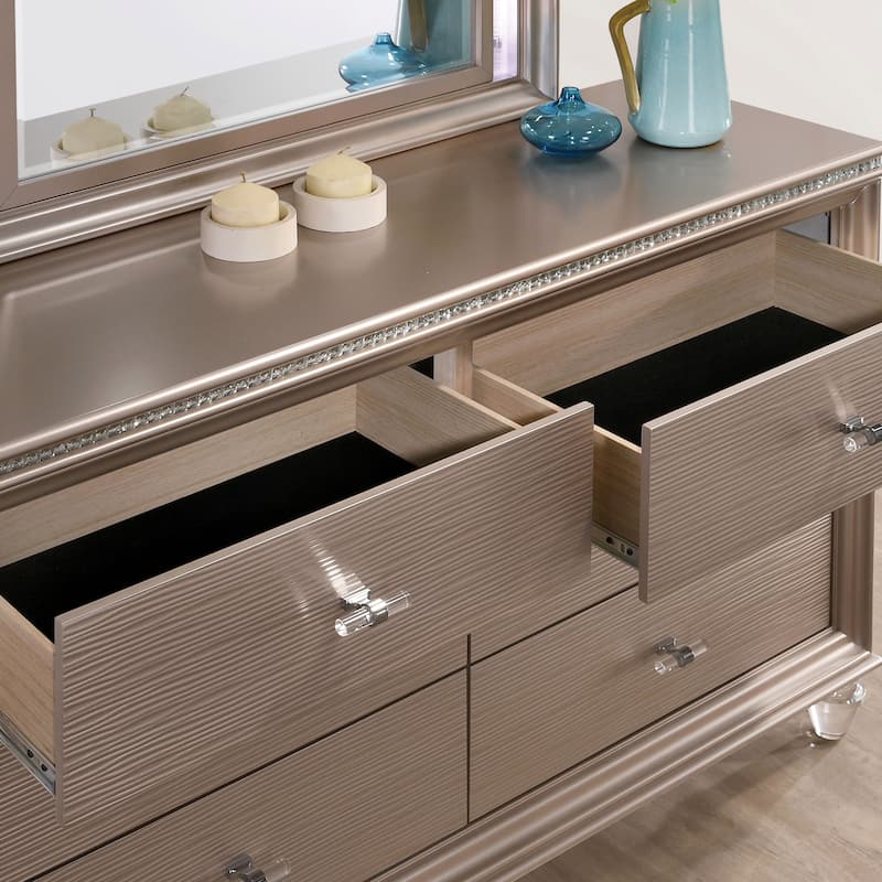 Ving Modern Rose Gold 2-Piece 6-Drawer Dresser and Mirror Set by Furniture of America