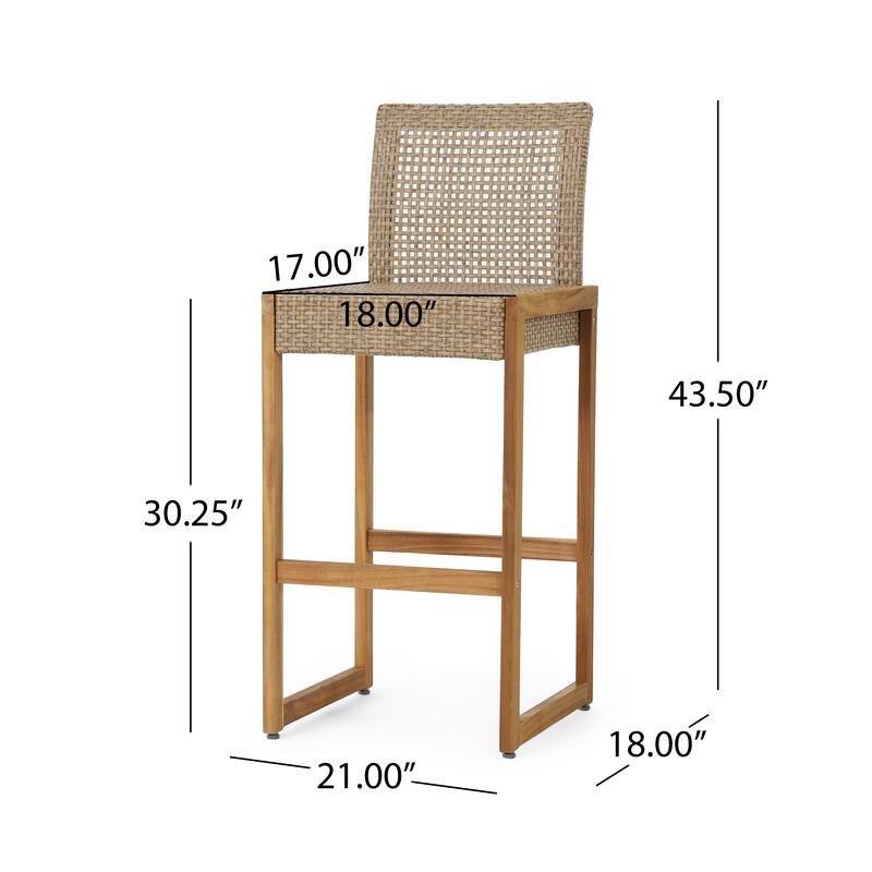 Elon Outdoor Wicker Barstools (Set of 2) by Christopher Knight Home - 21.00" W x 18.00" D x 43.50" H