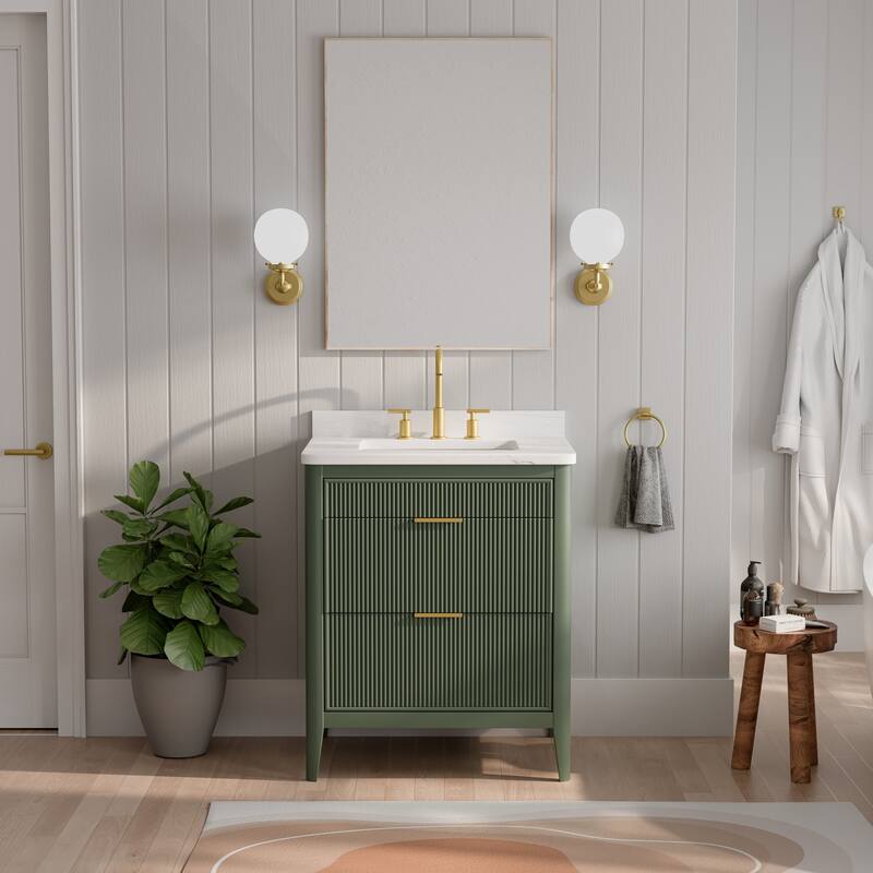 Modland 30" Freestanding Bathroom Vanity with Carrara Marble Top - Soft-Close Drawers,Green / Grey - 30 inch