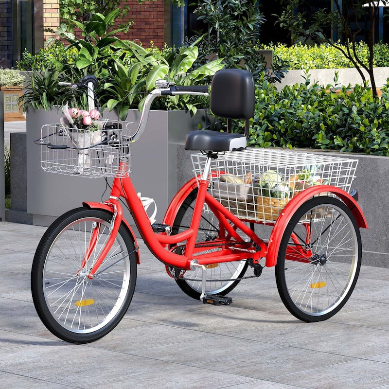 Adult Tricycle 3 Wheel Bikes 7 Speed Trike Bike - 24 - Red