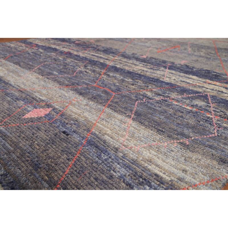 Blue Striped Moroccan Area Rug Hand-Knotted Wool Carpet - 8'2"x 12'3"