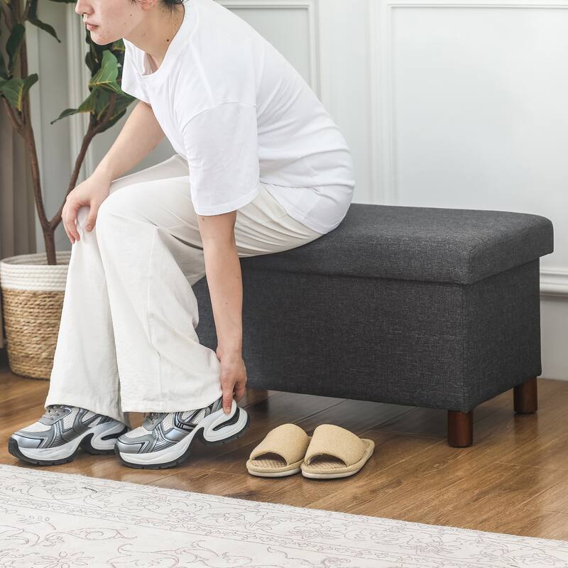 Adeco 30 Inches Storage Ottoman Bench for Living Room