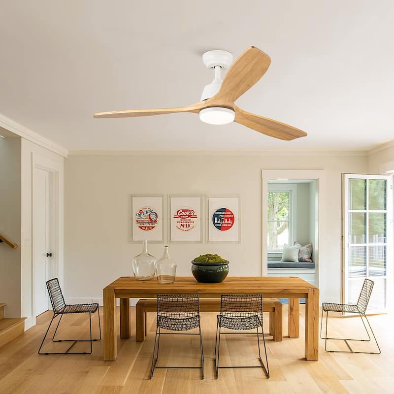 YUHAO SylvanAir Modern 52 in. Flush Mount Outdoor/Indoor Ceiling Fan with 3 Solid Wood Blades and DC Reversible Motor