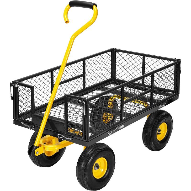 Heavy-Duty Steel Garden Cart - 900lb Capacity, Removable Mesh Sides & 180° Handle, 10" Tires