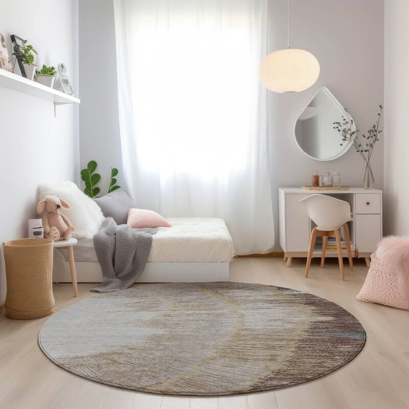 Machine Washable Indoor/ Outdoor Chantille Modern Burst Rug - Brown - 8' x 8'