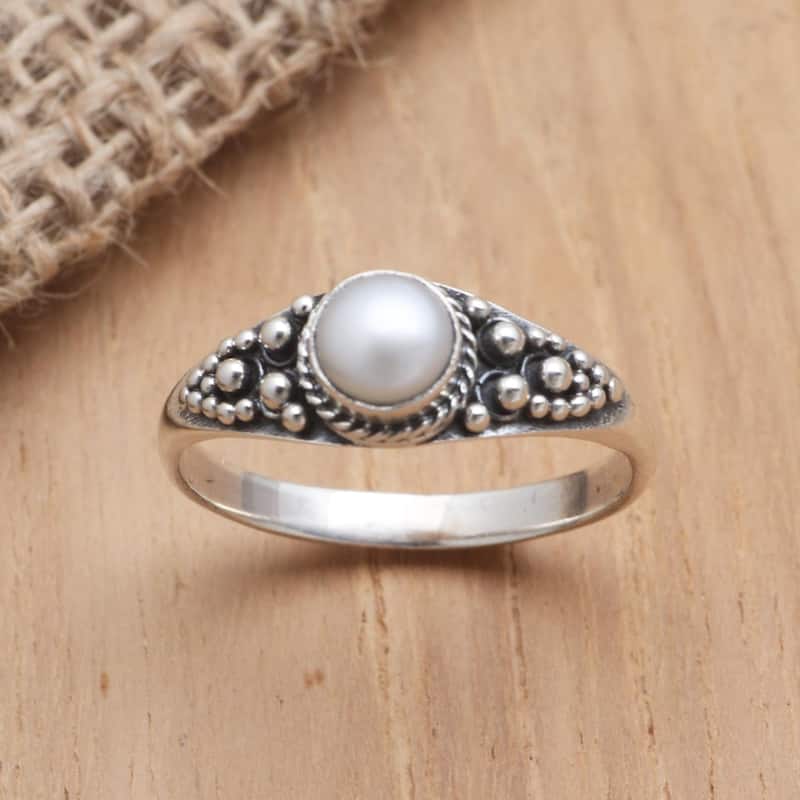Novica Handmade Opposite Directions Cultured Pearl Single Stone Ring