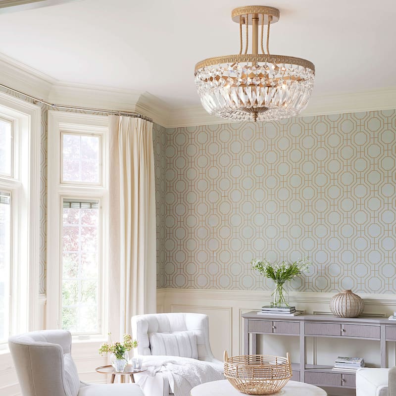 Jessica Crystal Basket 3-light Semi-Flush Mount Chandelier