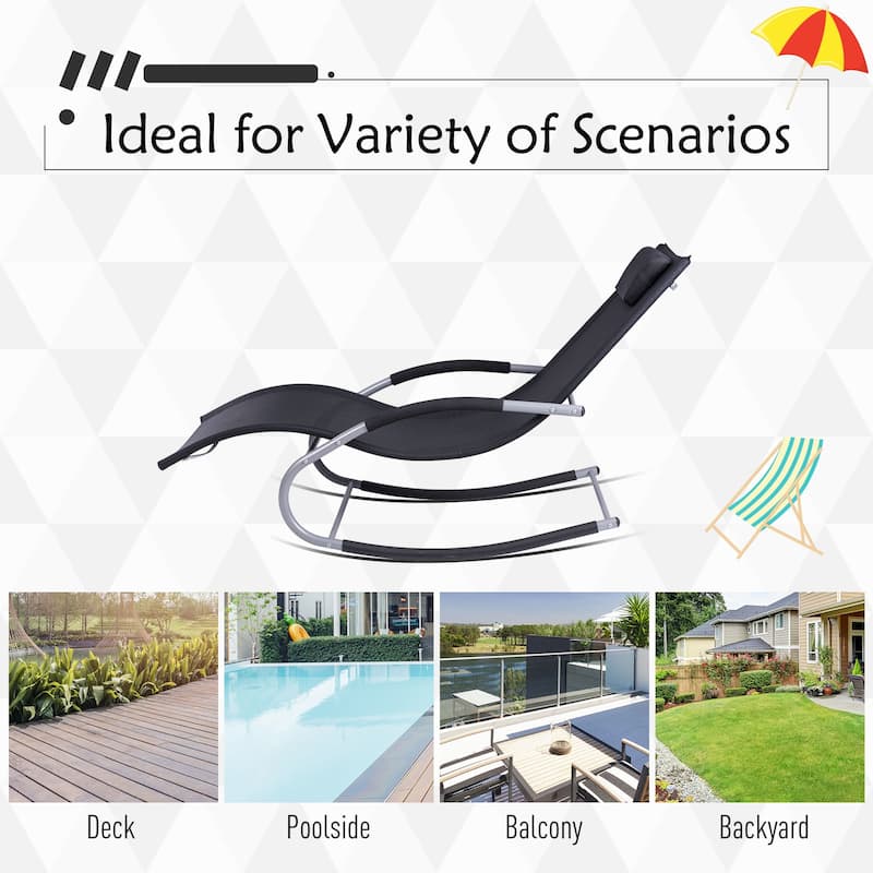 Outsunny Zero Gravity Chaise Rocker Patio Lounge Chairs with Recliner w/ Detachable Pillow & Weather-Fighting Fabric, Black