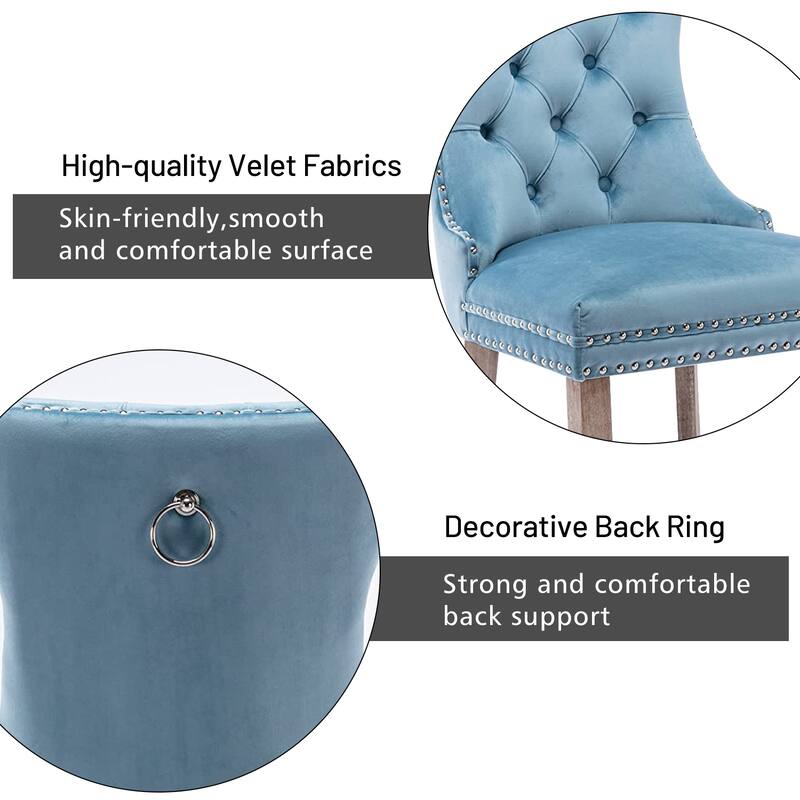 Set of 2 Modern Glam Velvet Dining Chairs - Armless TuftedAccent Side Chairs with Nailhead Trim & Ring Handle