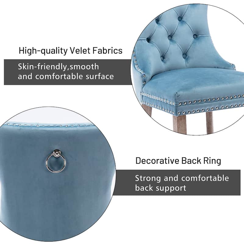 Velvet Dining Chairs Set of 2, Upholstered High-end Tufted Dining Room Chair with Nailhead Back Ring Pull Trim Solid Wood Legs
