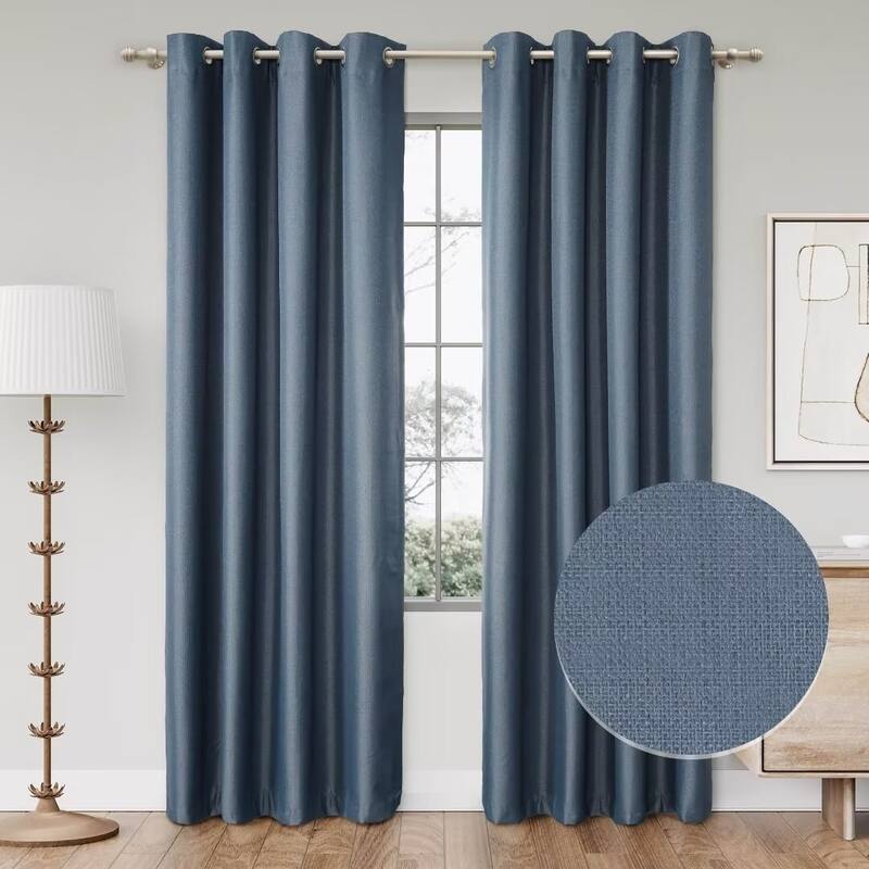 Textured Grid 100% Blackout Grommet Curtain Pair(2 Panels) - 52"Wx108"L - River Blue