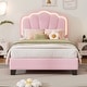 preview thumbnail 10 of 16, Twin Size Upholstered Flower-Shape Bed with LED Light Strip, Sherpa Fabric Platform Bed with Wooden Slats Support, White Pink