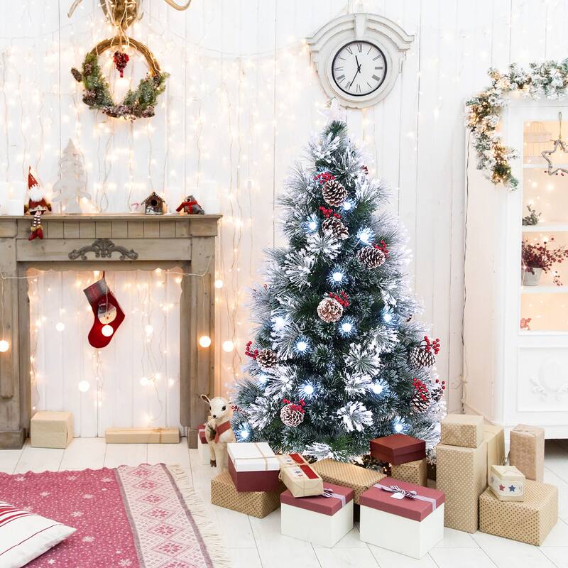 Gymax 5/6/7 FT Flocked Christmas Tree Artificial Xmas Tree
