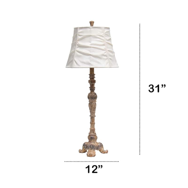 Tall Vintage Embellished Table Lamp with Ruffled Shade - 31" - Brown and Cream