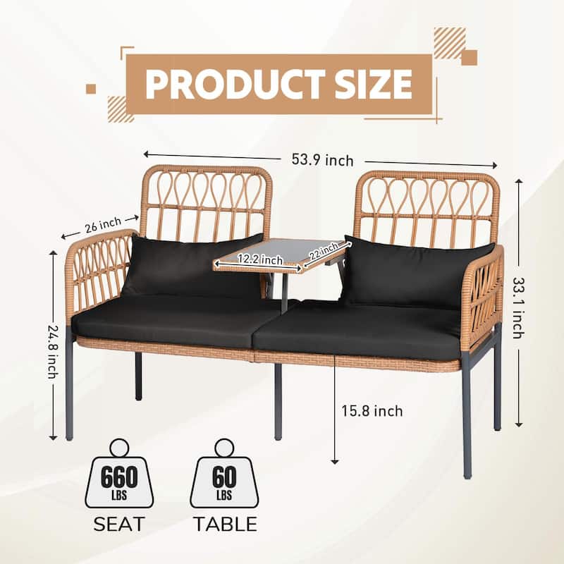 Outdoor Patio Ratten Woven Loveseat Conversation Furniture Set with Cushions