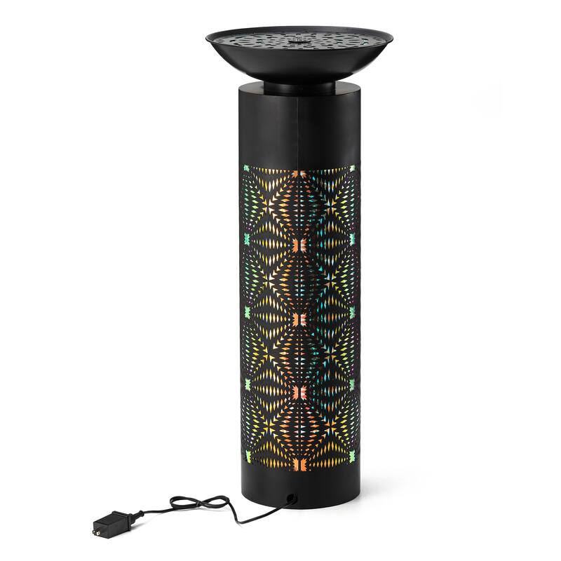 Glitzhome Oversized Metal Cutout Laser LED Lights Outdoor Fountain with Birdbath