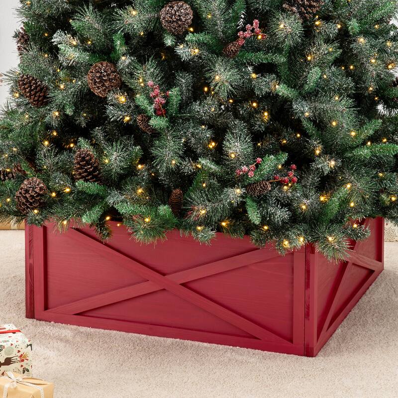 Glitzhome 32"L Rustic Christmas Wooden Tree Collars