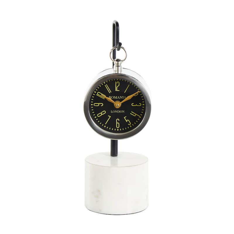Silver Stainless Steel Suspended Tabletop Clock with Black and White Stand