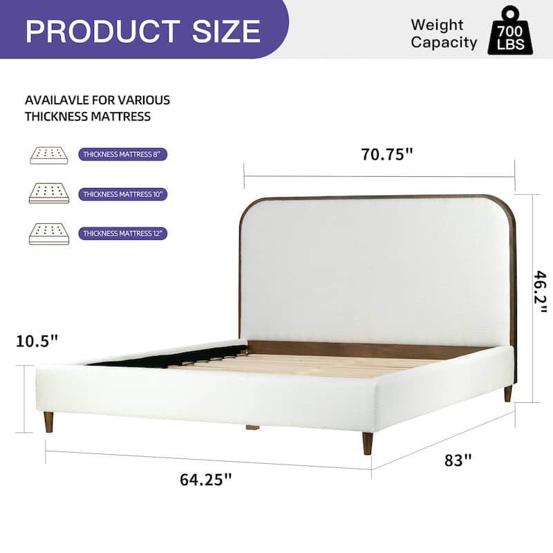 Brenda Fabric Upholstered Queen Bed with Wood Trim Accent