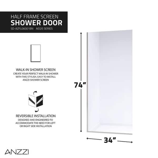 dimension image slide 0 of 2, Veil Series 74 in. by 34 in. Framed Frosted Glass Shower Screen