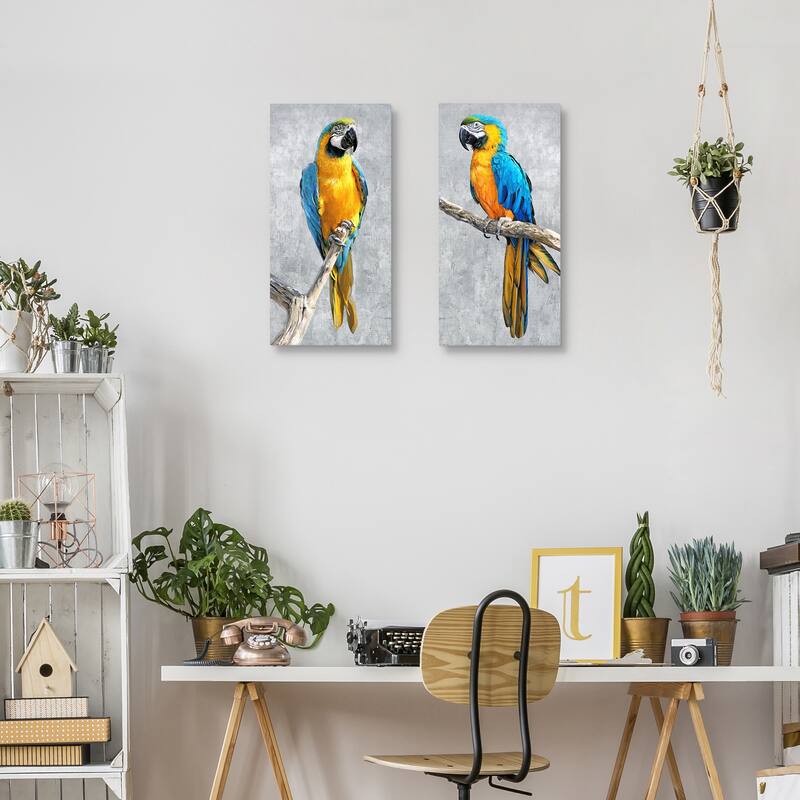 Tropical Parrots-I & II by Studio Arts Canvas Art Prints