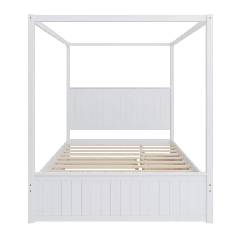 Elegant Queen Size Canopy Bed with Trundle & Storage Drawers by Harper & Bright Designs