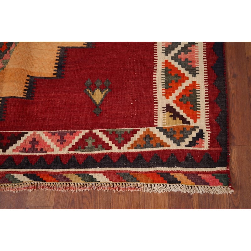 Red Kilim Qashqai Persian Vintage Area Rug Flatweave Wool Carpet - 4'10"x 7'0"