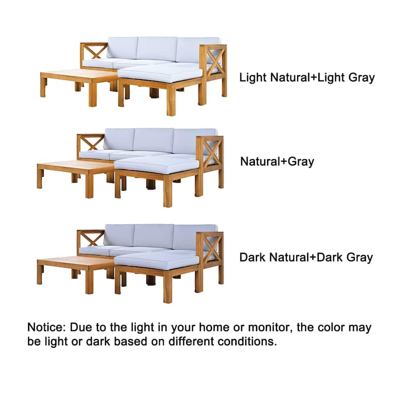 5 Piece Outdoor Patio Furniture Set, All Weather Outdoor Conversation Set, Wooden Sectional Sofa Set with Coffee Table