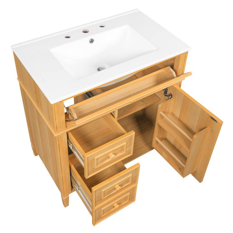 Freestanding Bathroom Vanity with Sink, Center Rectangular Ceramic Sink Bathroom Storage Cabinet, 24"/30"