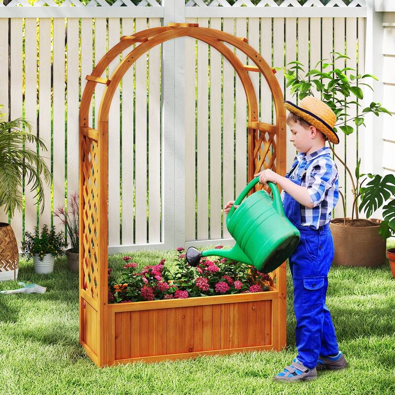 Costway 1/2 PCS Raised Garden Bed Wooden Elevated Planter Box with - Reddish Brown
