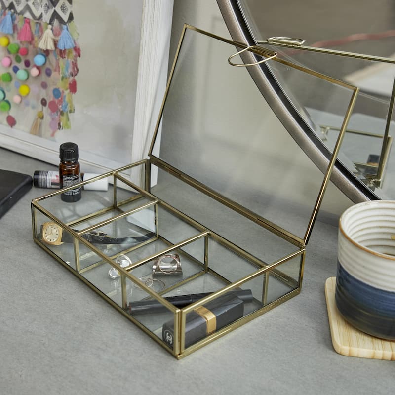 Glass Decorative Jewelry Box with Clear Glass - Gold - CosmoLiving by Cosmopolitan