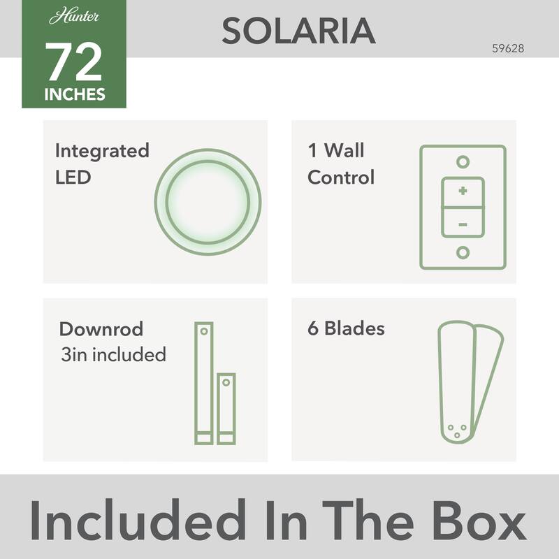 Hunter 72" Solaria Outdoor Ceiling Fan with LED Light, Wall Control - Damp-Rated - Industrial, Contemporary - ENERGY STAR!