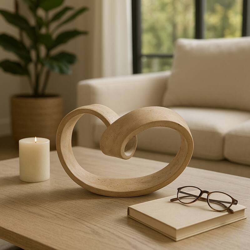 Resin Decorative Object Spiral Ribbon Design Modern Accent - 7" Tan - 11.5" x 6.5" x 7"