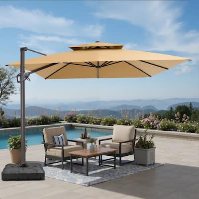 VredHom Patio Outdoor 9 x 11 FT Double Top Cantilever-Offset Umbrella with HDPE Wheel Base