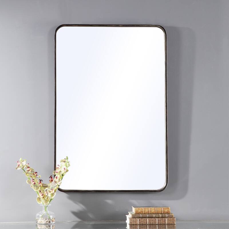 Copper Grove Dark Bronze Rectangular Wall Mirror with Rounded Corners