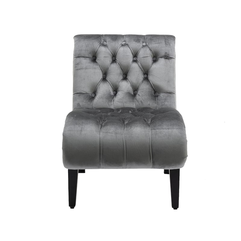 Silver Modern 22.83" Upholstered Buttons Tufted Accent Chair with Wooden Legs for Living Room