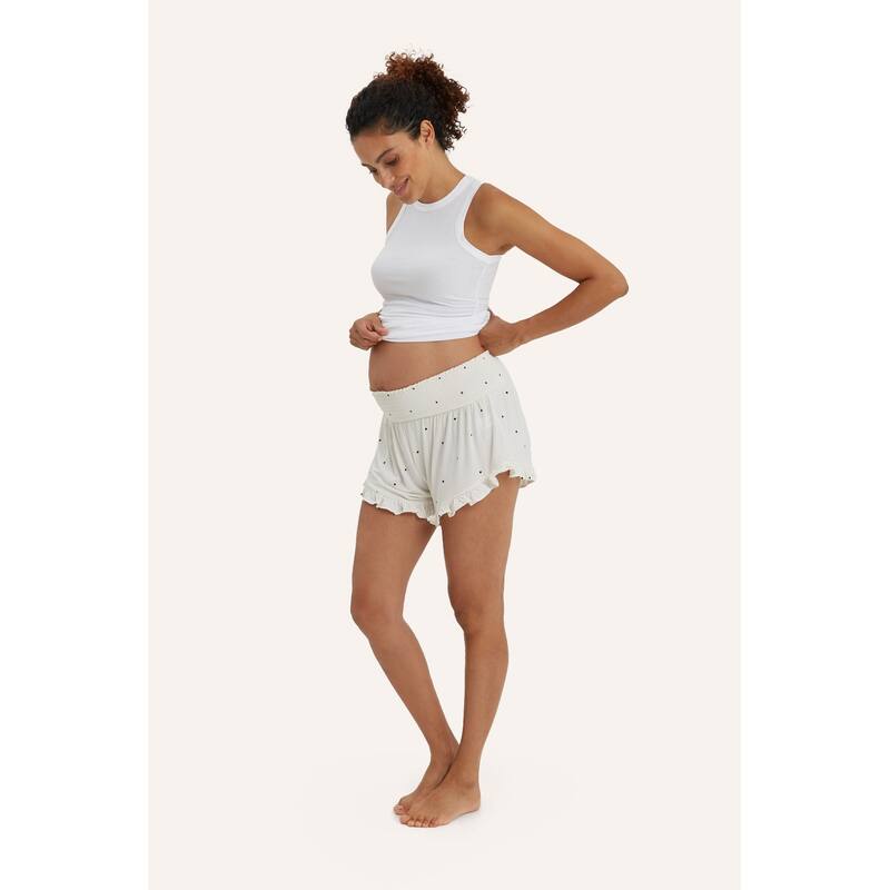 Fleur Smocked Maternity Shorts - Small - Gardenia Dot