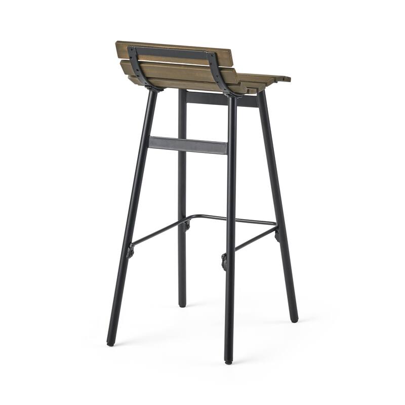 Roomfitters 2-Piece Modern Industrial Bar Stools, Wood Slat Counter Height Chairs with Metal Legs for Dining