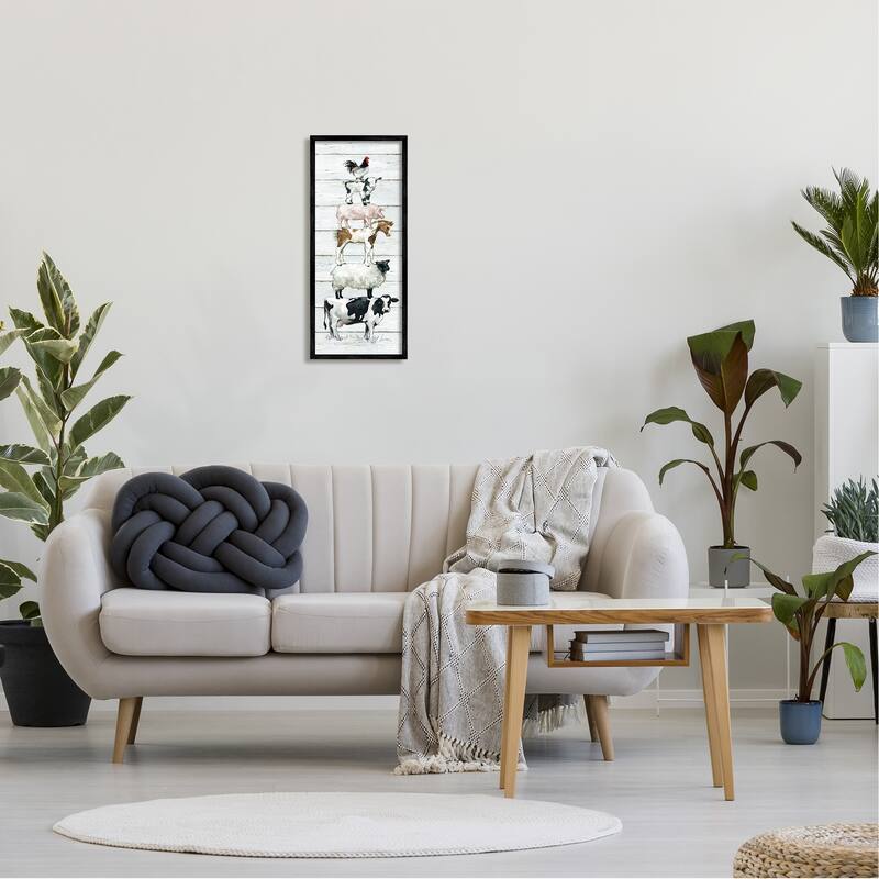 Stupell Balancing Farm Animals Rustic White Plank Pattern Framed Wall Art, Design by Carol Robinson
