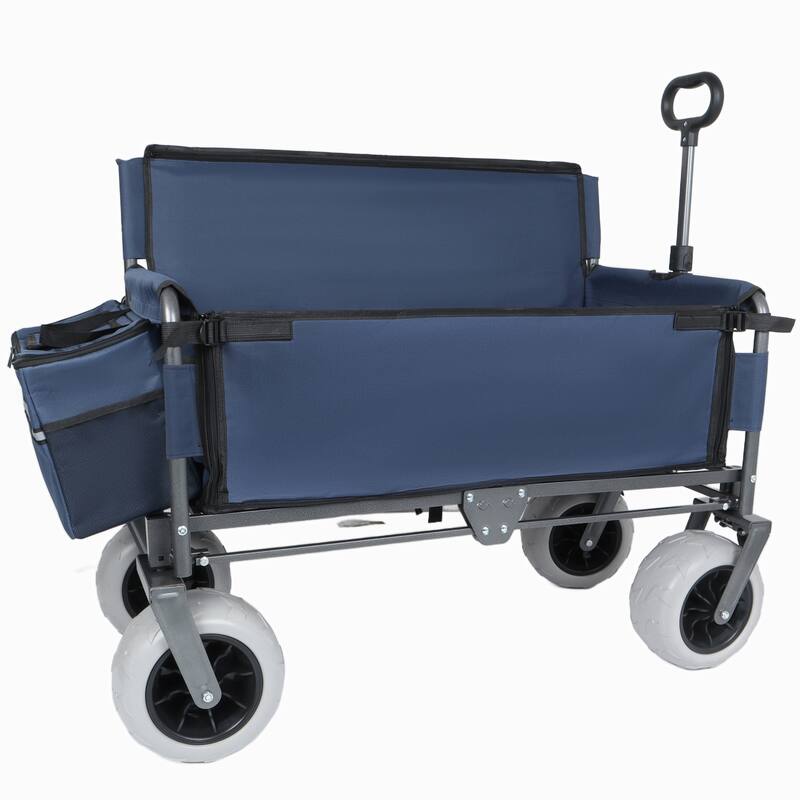 3-in-1 Folding Wagon with Bench Seat-Includes 1 ice pack, 500lbs Capacity, 9"x4" Beach Tires for Camping & Beach