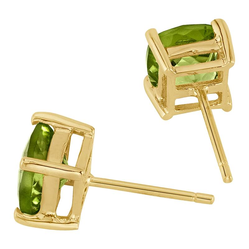 14k Yellow Gold Peridot Stud Earrings 2.24 ct Cushion Shape