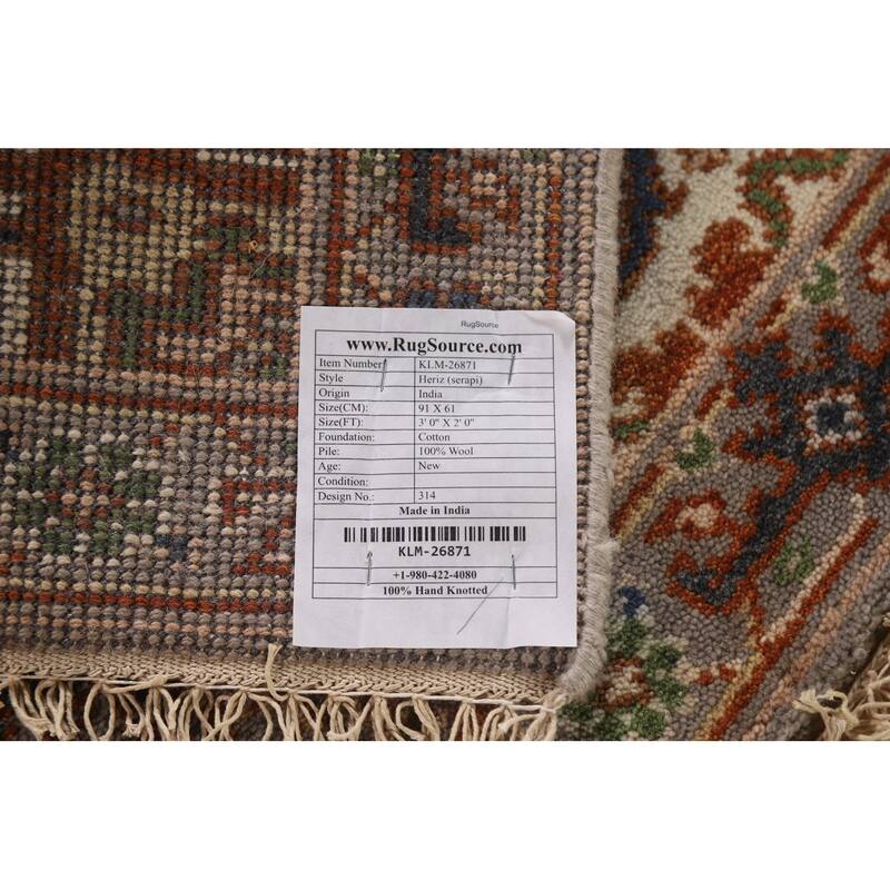 Geometric Gray Heriz Serapi Oriental Area Rug Handmade Wool Carpet - 2'0"x 3'0"