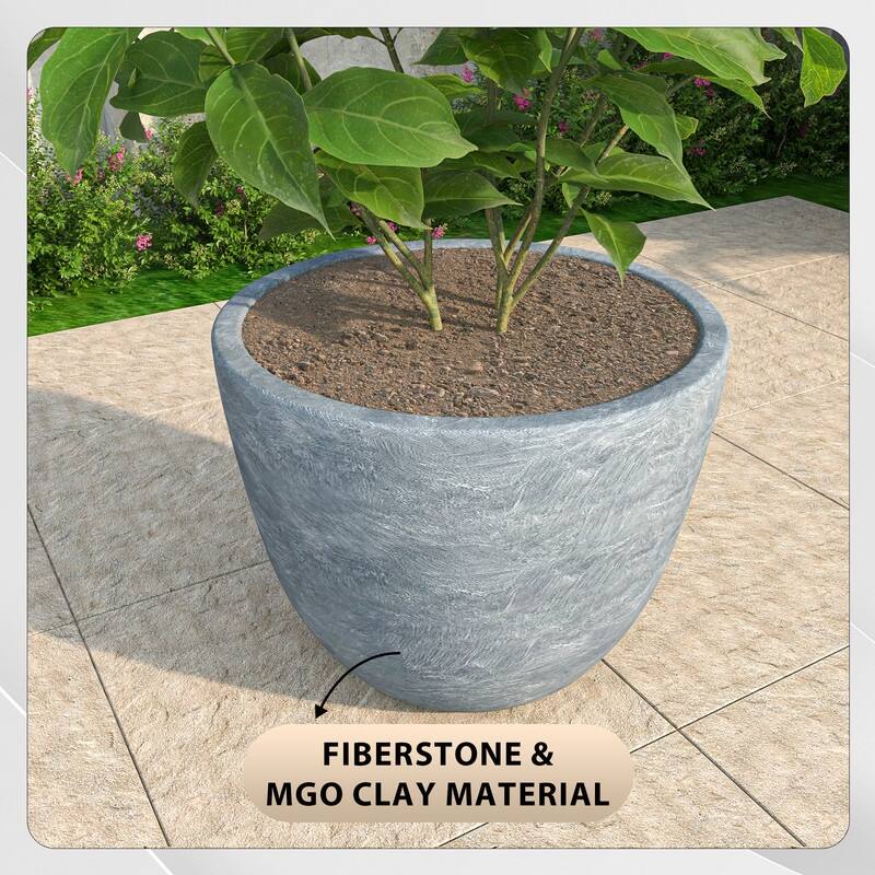 Dahlia Round Planter Pot in Fiberstone & MGO Clay with Drainage for Indoor Outdoor Patio Yard Weather Resistant Design