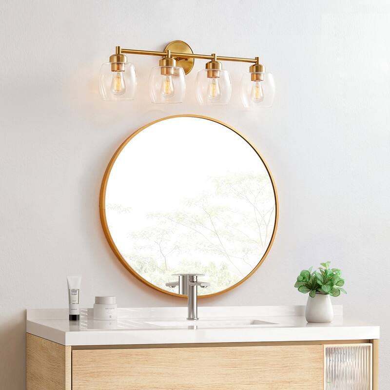 KAWOTI 4-Light Dimmable Bathroom Vanity Light with Glass Shade