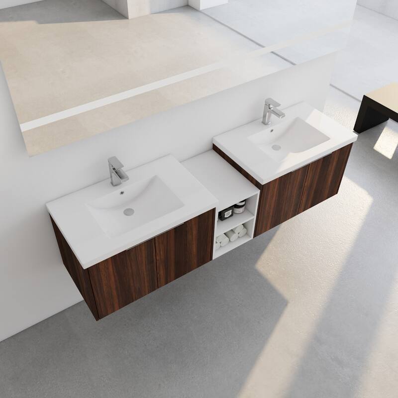 60 Inch Bathroom Vanity with Soft Close Doors, Resin Sink, Ample Storage and Matching Small Shelves (KD Packing)